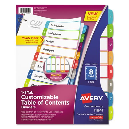 AVERY DENNISON Contents Dividers, Multicolor Tabs, Pk8 11841